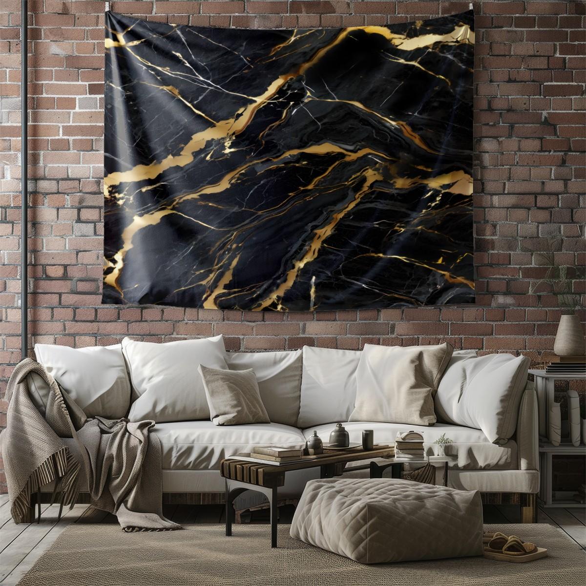 Marble Tapestry Wall Hanging, Gold Foil Vein Abstract Art Wall Tapestry, Luxury Modern Aesthetic Tapestry for Bedroom Living Room Dorm Home Decor