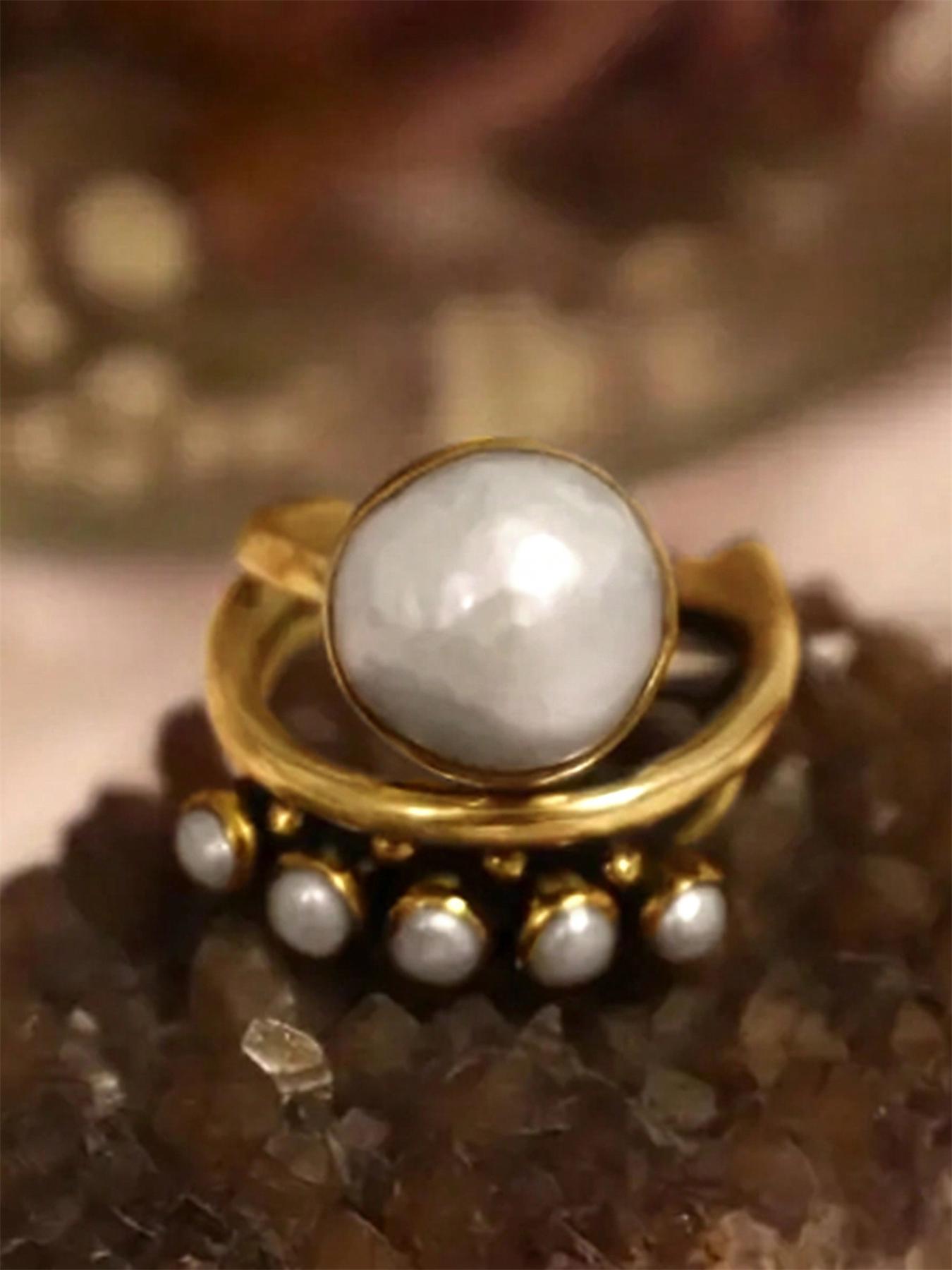 1 PC Retro Style Faux Pearl Ring For Women For Wedding Engagement Party Jewelry Valentine's Day Gift Fashion Rings