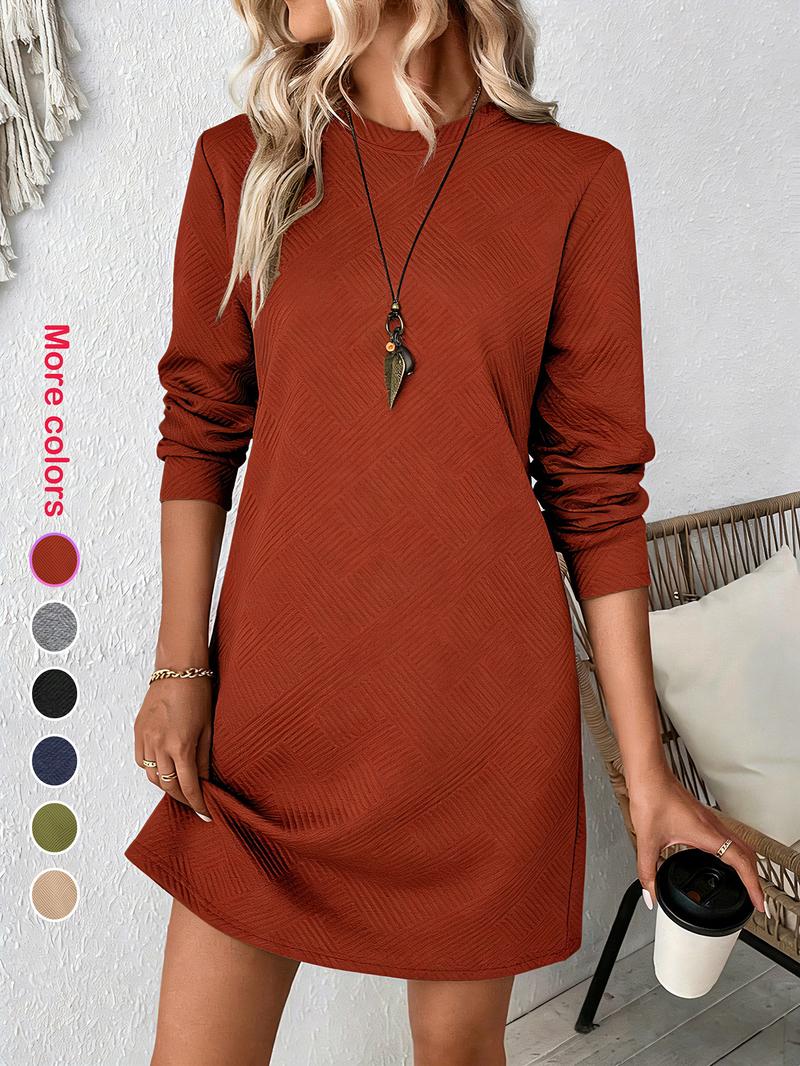Women's Casual Elegant Long Sleeve Dress, Spring & Fall Season, Christmas Style, Fitted Plain Pattern, Perfect for Daily Wear