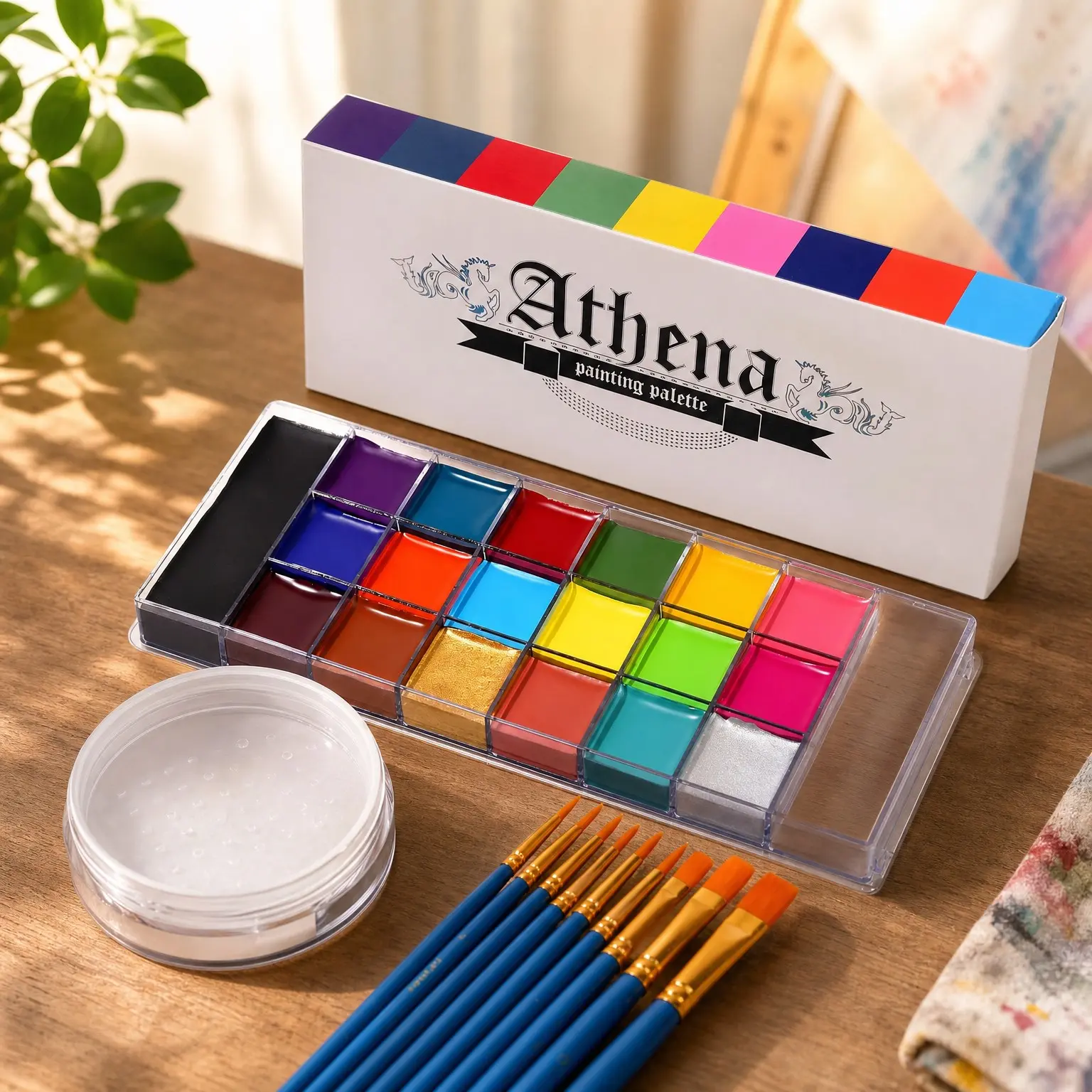 Professional Face & Body Paint Oil Palette with Translucent Setting Powder and 10PCS Brushes Set, Non-Toxic SFX Makeup Kit for Halloween Cosplay Clown Women AdultsGift