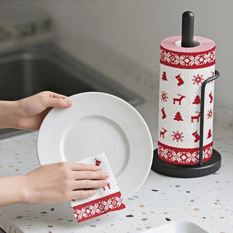 4 PCS Christmas Kitchen Paper Set – Thick 3-Layer Disposable Roll, Wet & Dry Dual-Purpose Household Paper Towels, Cleaning Supplies, Random Style, Xmas Home Cleaning, Festive Kitchen Paper, Christmas Gift Idea, High-Quality Absorbent Tissue, Holiday Decor