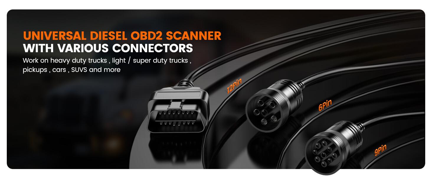 ANCEL HD601 Heavy Truck Scanner for Cummins, Detroit, Freightliner, International, Paccar, All System Diesel Diagnostic Scan Tool, 2 in 1 Truck & Car Check Engine Code Reader, Lifetime Free Update