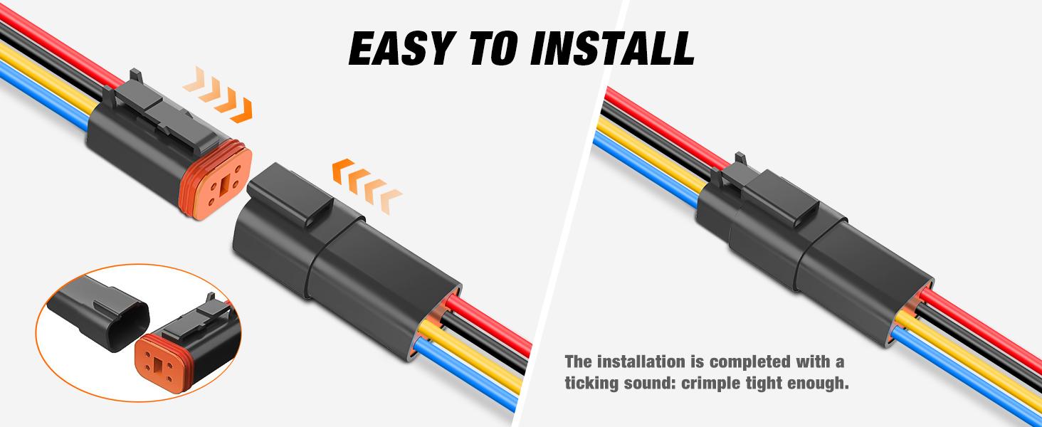 Nilight 4-Pin DT Waterproof Connector Set, 16AWG 6 Male & Female Plug&Play Electrical Cable Terminals Kit with Heat Shrink Butt Terminals, Durable Reliable Connectors for Scooters, LED Light Bar, Twinkle Light