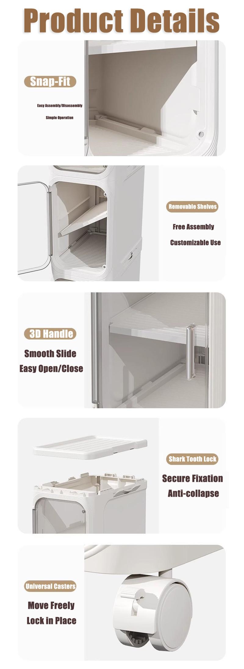 Slimline Storage Box Clear View Door Magnetic Latch Collapsible No Installation Mobile Wheels Space Saver Organizer