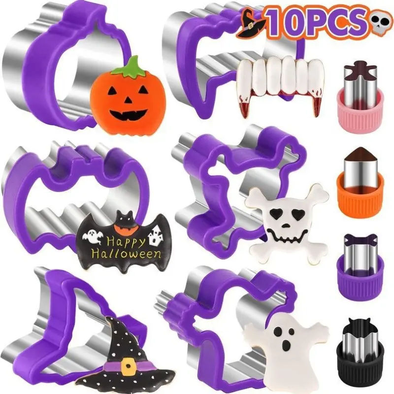 Halloween Sandwich Cookie Mold Set, Colorful Plastic Cutter, Ghost Pumpkin Bat Biscuit Molds, Kitchen Tools, Bakery Accessories