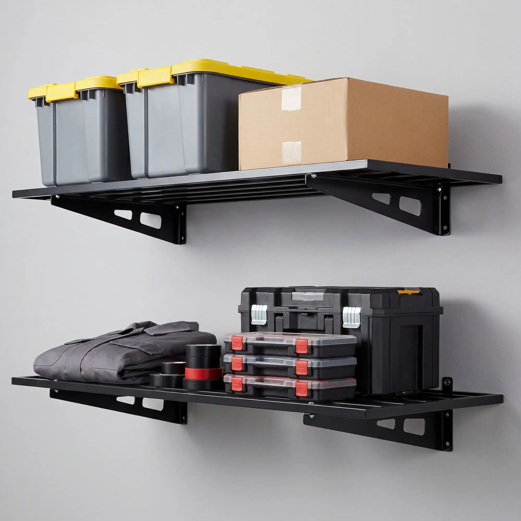 Garvee Heavy-Duty Garage Wall Shelf Rack - Wall-Mount Storage System Accessory - Steel Utility Shelving Unit for Workshop & Basement - 4x2 ft, 500 lb Capacity, Black, Heavy Duty Shelf, Utility Rack, Storage Shelves, Garage Shelving, Garage Organizer