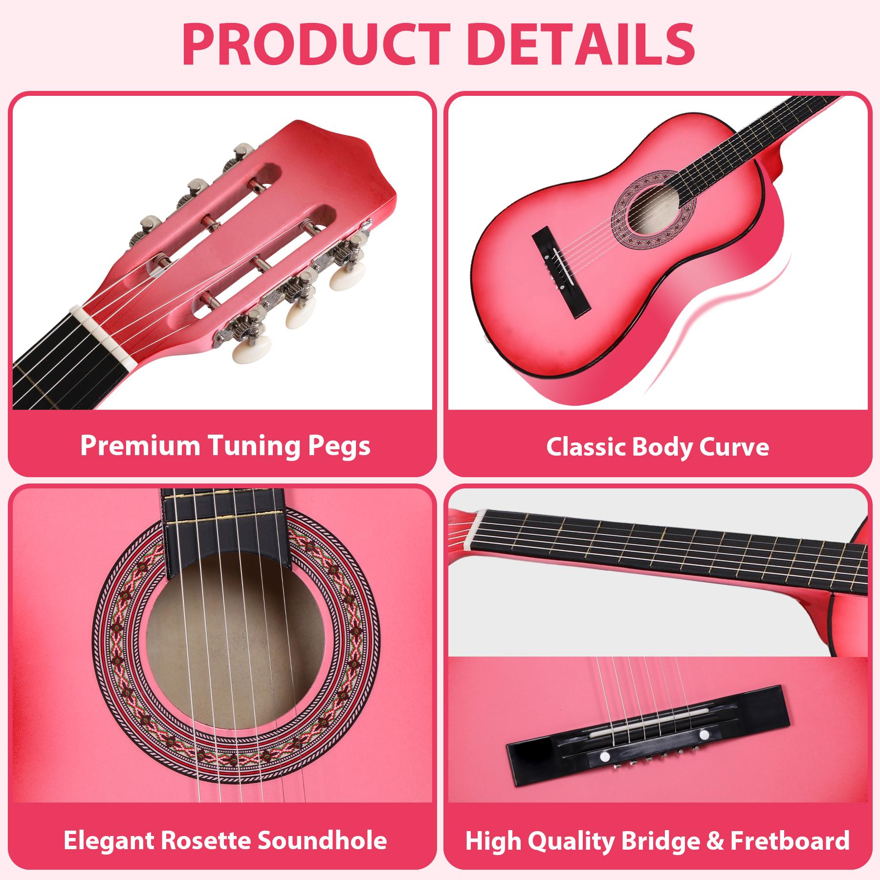 ZENY 38-in Kids Beginner Acoustic Guitar Starter Kit 6 Strings W/Case, Strap, Tuner, Pick -Pink