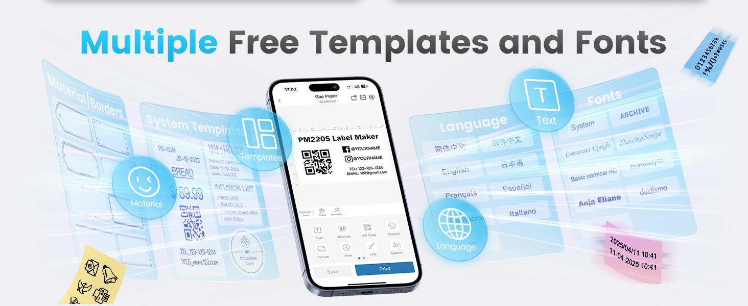 PM220 Label Makers, Bluetooth Portable Thermal Printer, Mini Printer  for Study, Office, Mailing,Printing Paper for Phones & PC