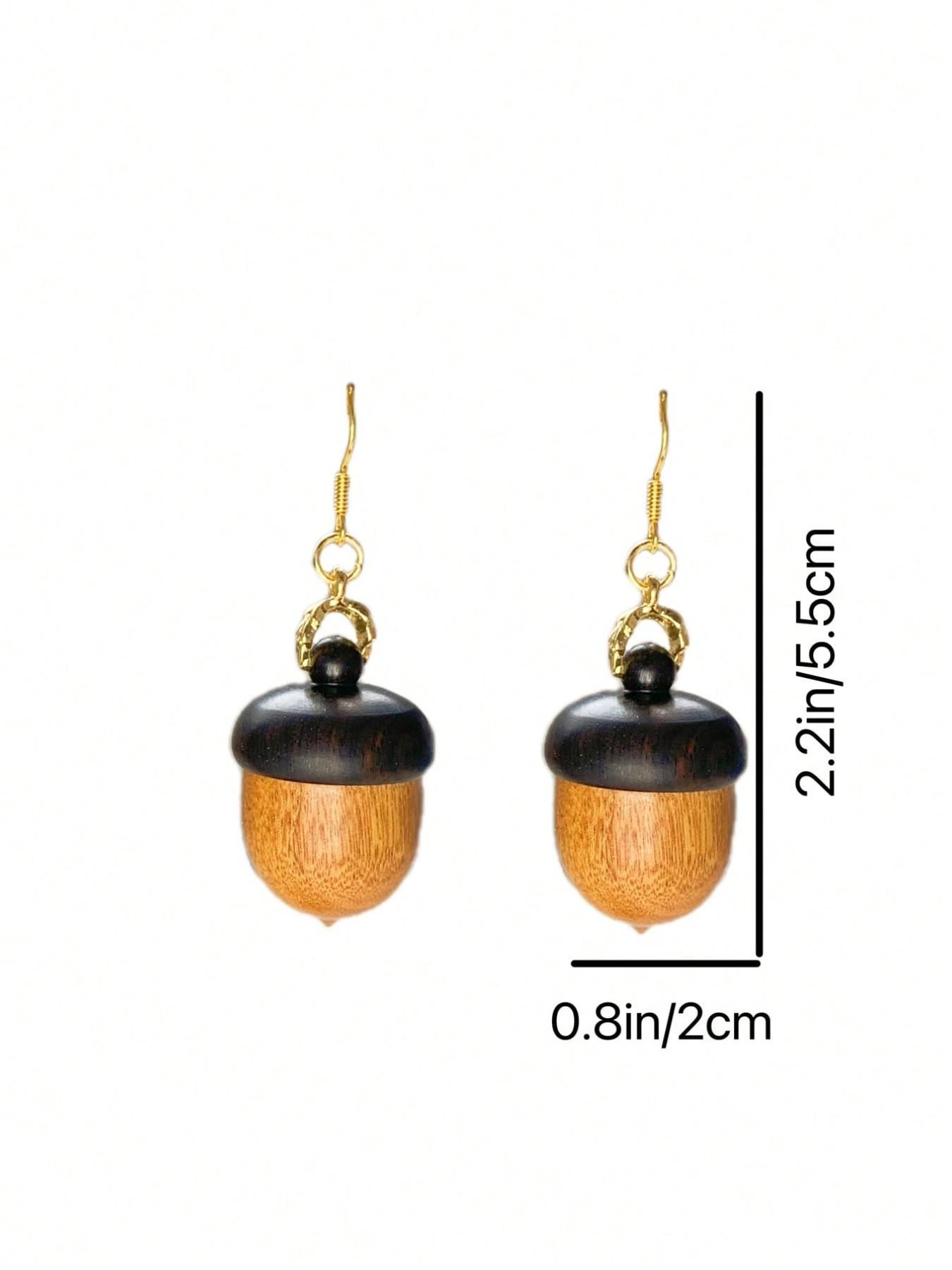 Women's Elegant Stud Earrings, 1 Pair of Screw-On Cute Acorn and Pinecone Simulation Earrings for Women, Wood Grain Texture Is Random