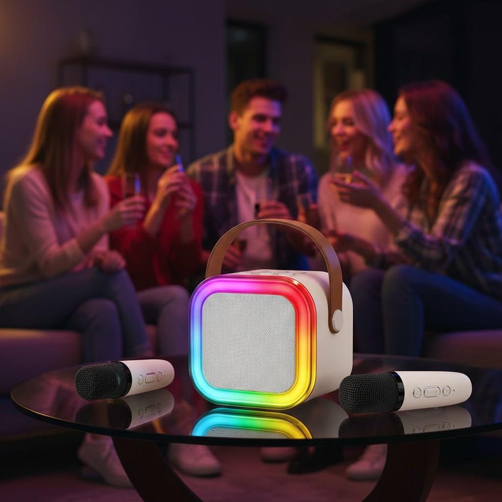 Portable Karaoke Speaker Set with Wireless Microphone, RGB Light Effects, Home Ktv Machine, Compatible with Android/iOS Systems