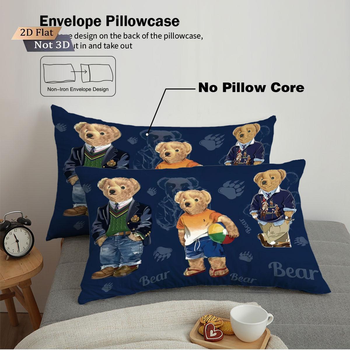 3pcs COOL BEAR Print Soft Bedding Set with Includes 1* Duvet Cover and 2*Pillowcases, No filling，Perfect for Patriotic Bedding Gift, Home Decor, Bedroom Accessories