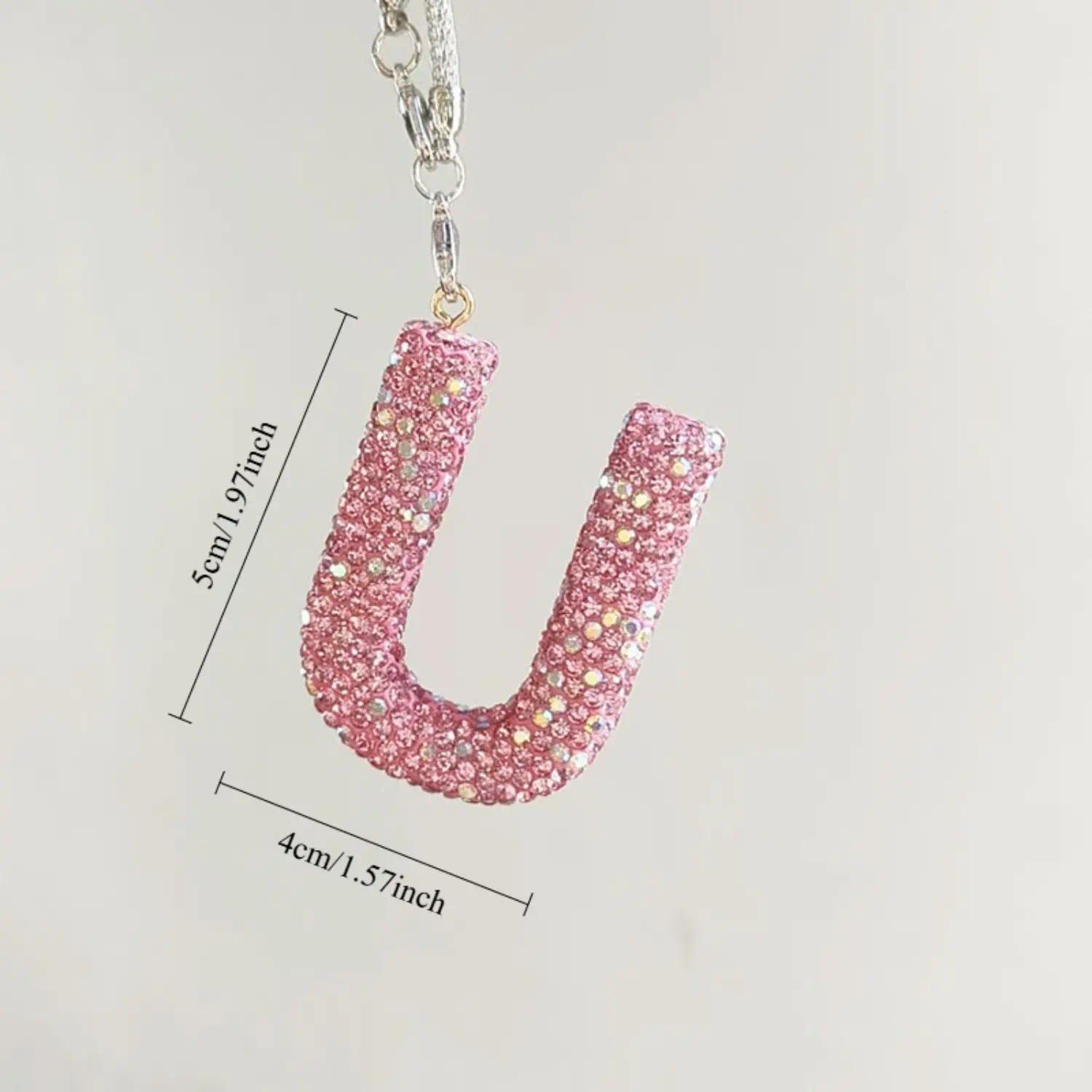 Women's Pink Rhinestone Letter A Car Charm - Sparkle Crystal Rearview Mirror Hanging Ornament, Auto Interior Decor, Personalized Accessory for Daily Drive, Gifts, Decorates Cars (sohochic)