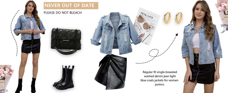 Hixiaohe Women’s 3/4 Sleeve Washed Denim Jackets Distressed Light Cropped Jean Jackets Coats Casual Womenswear TikTokShopBlackFriday