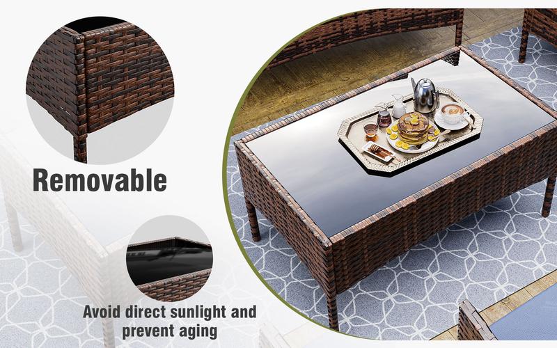 Amopatio Patio Set 4 Pieces Small Belcony Furniture, Outdoor Wicker Rattan Conversation Set for Family Party on Backyard, Poolside,Garden,Deck,Porch