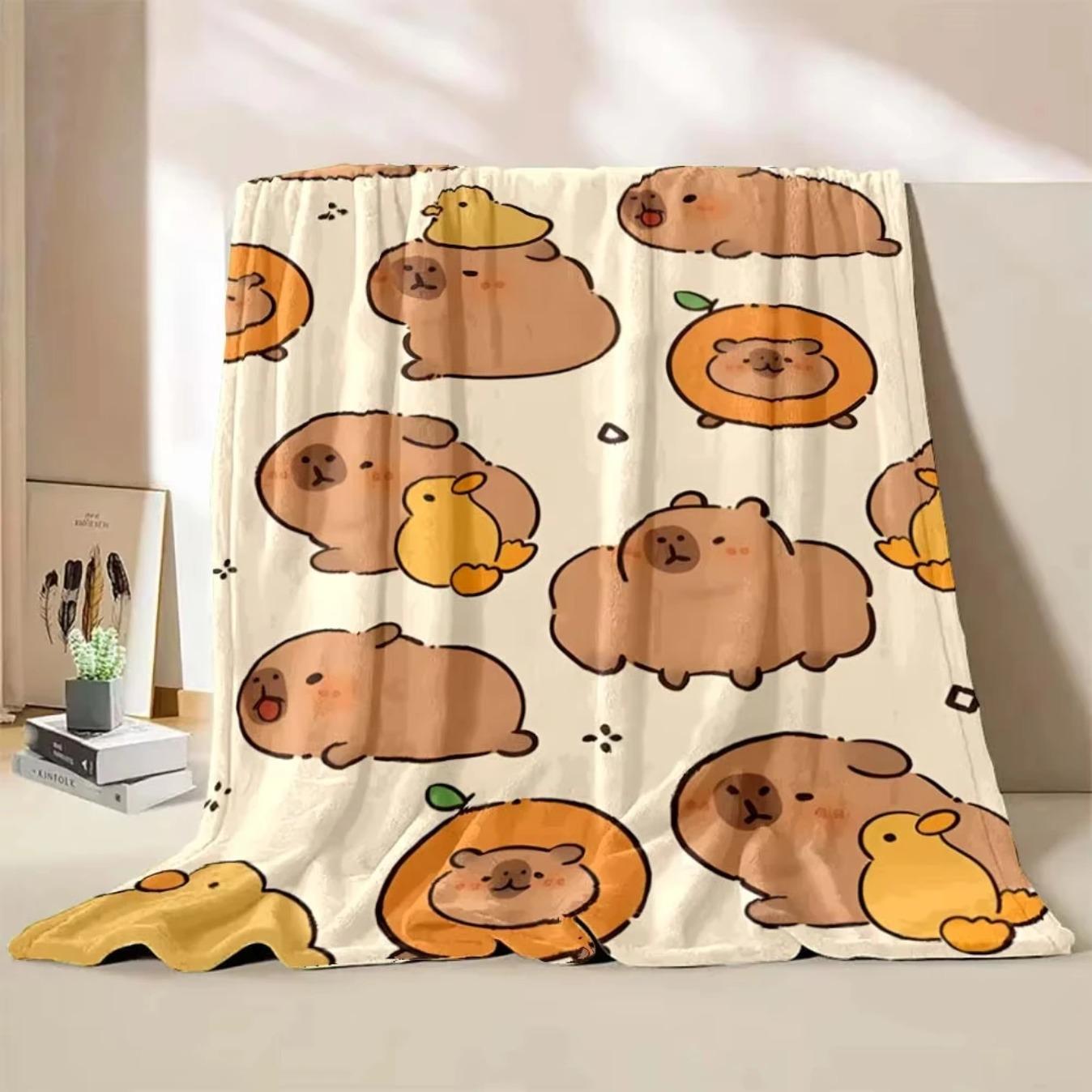 Cute Capybara Cartoon Blanket Soft Plush Throw Cozy Warm Flannel Blanket for Sofa Bed Kids Room Nursery Travel Home Decor Gift