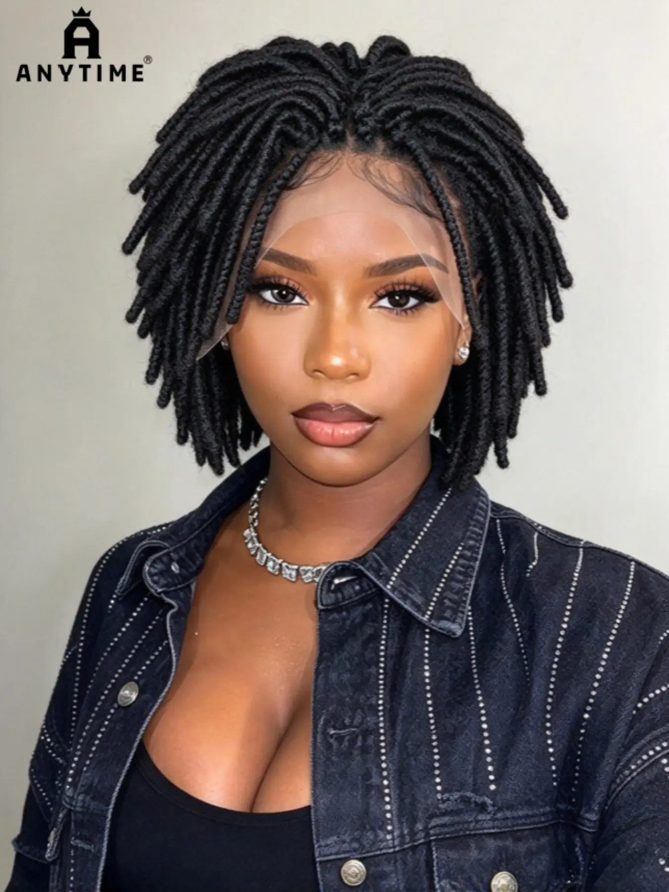 Anytime 2026 Fall New Arrival 6 Inch Full Lace Dreadlock Wig, Handcrafted Black Synthetic Pre-Made Dreads Wig for Women, Realistic Lace Braided Short Tube Locs