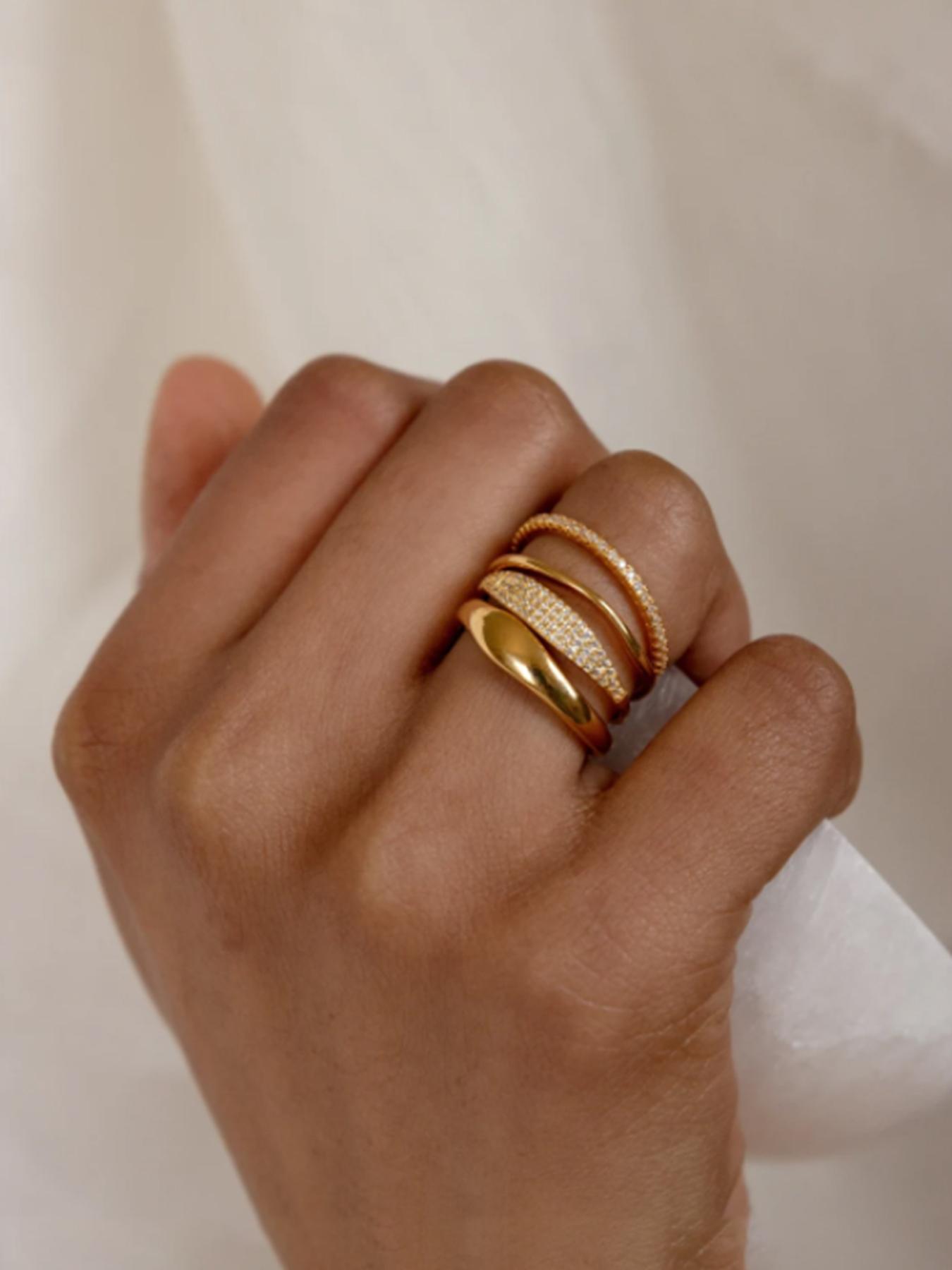 Four-Piece Ring Set, Minimalist Style Stacking Rings, Perfect Gift Choice, Enhance Your Simple Look, Gold Color Rings