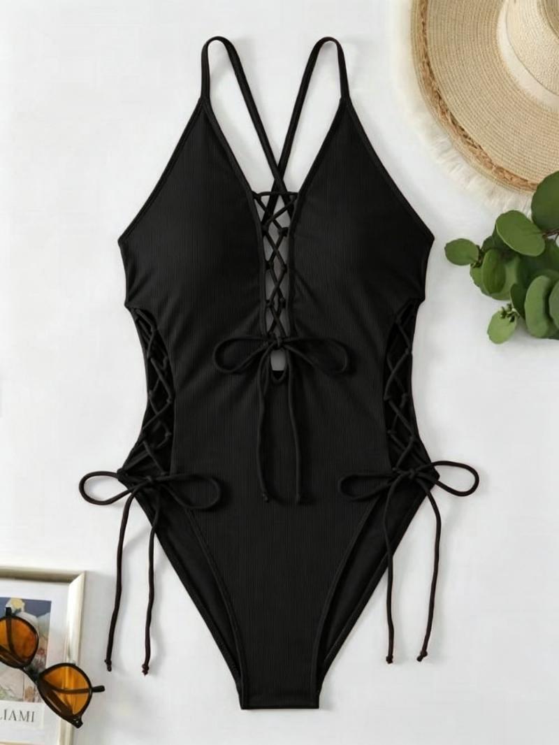 2026 Sexy Backless One-Piece Swimsuit for Women, Crisscross Tie Back Monokini, High Cut Bathing Suit, Multi-Color Swimwear