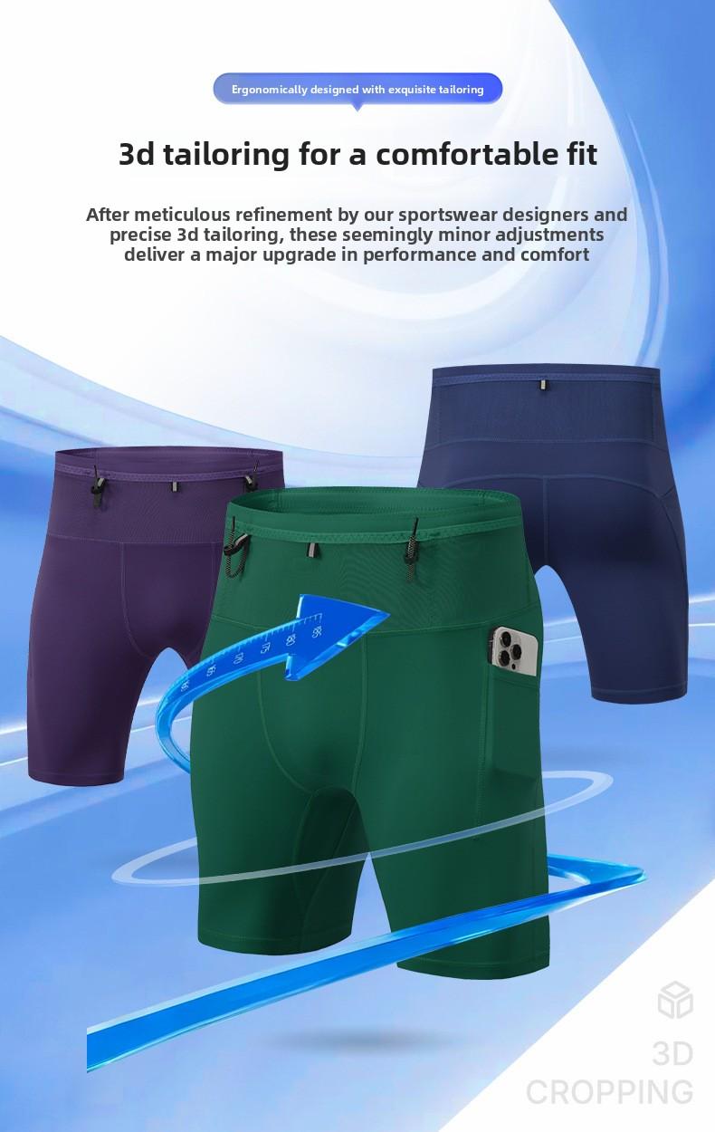 New compression shorts outdoor marathon running pants men's high-elastic multi-pocket leggings athletic split