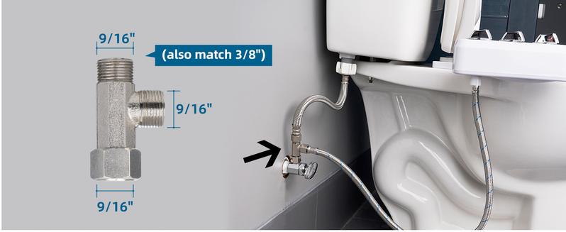 Hibbent Bidet T Adapter, Metal T Valve for Bidet(7/8” x 7/8” x 3/8”), 3 Way Tee Connector Bidet Attachment for Toilet Metal Bidet