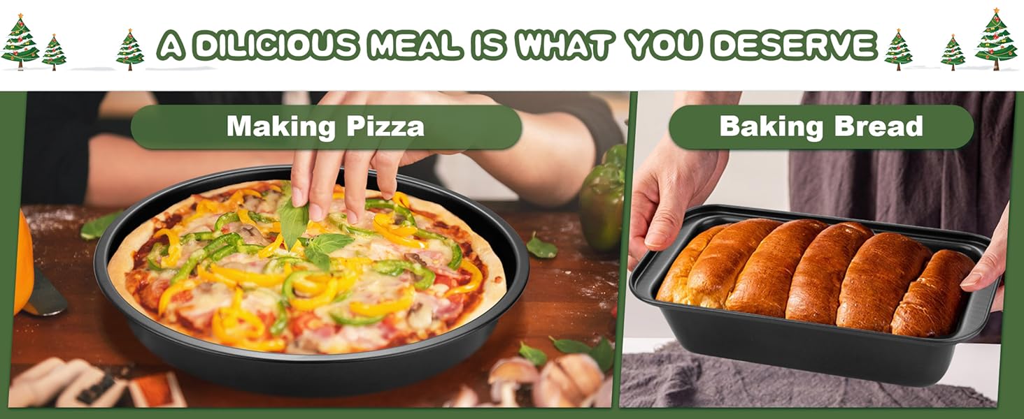 Bakeware Sets, Baking Pans Set, Nonstick Oven Pan for Kitchen with Wider Grips, 7-Piece with Round/Square Cake Pan, Loaf Pan, Muffin Pan, Cookie Sheet, Roast Pan, Cooling Rack, Carbon Steel Bake