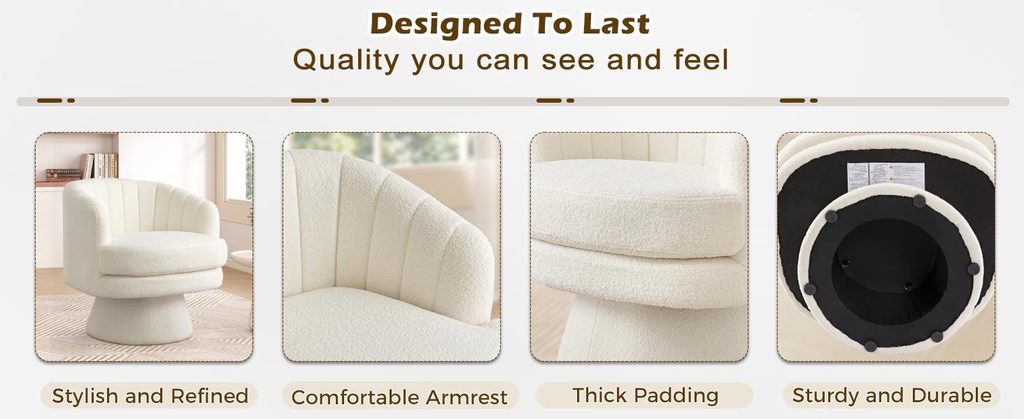 [SpringStatements] Ebello Modern and Comfortable Versatile Wool Chair, Comfortable Round Armchair, 360 Degree Rotating Bucket Chair, Suitable for Living Room, Bedroom, Office