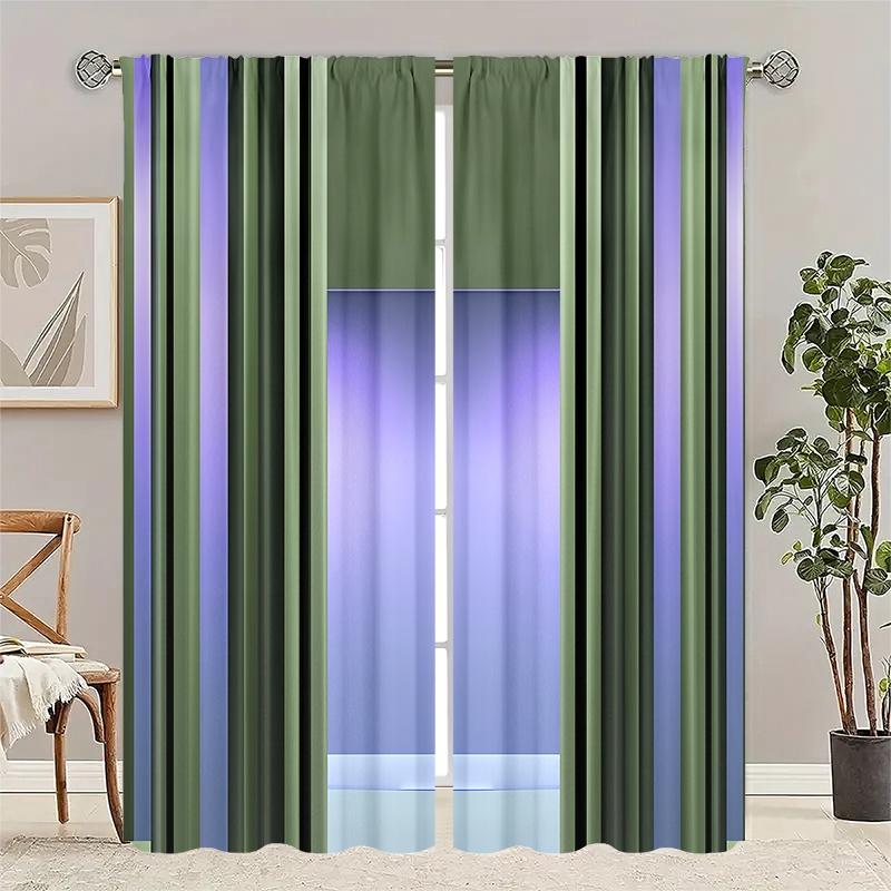 2 pieces of Mordani color-matching geometric patchwork printed curtains, made of polyester with semi-transparent texture, machine washable, suitable for bedrooms, living rooms and home decoration curtains.