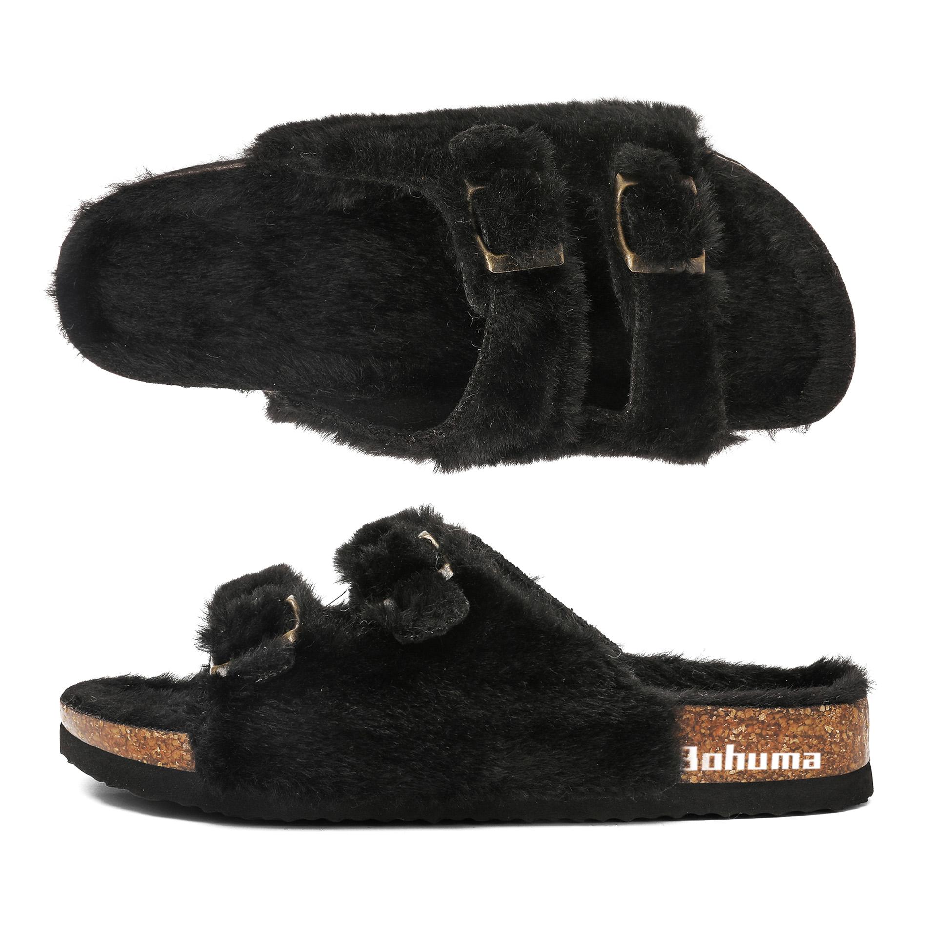 Womens Slippers Faux House Slippers Slip on Open Toe Slippers with Arch Support Adjustable Buckles Fuzzy Slides Sandals Slippers Springfresh