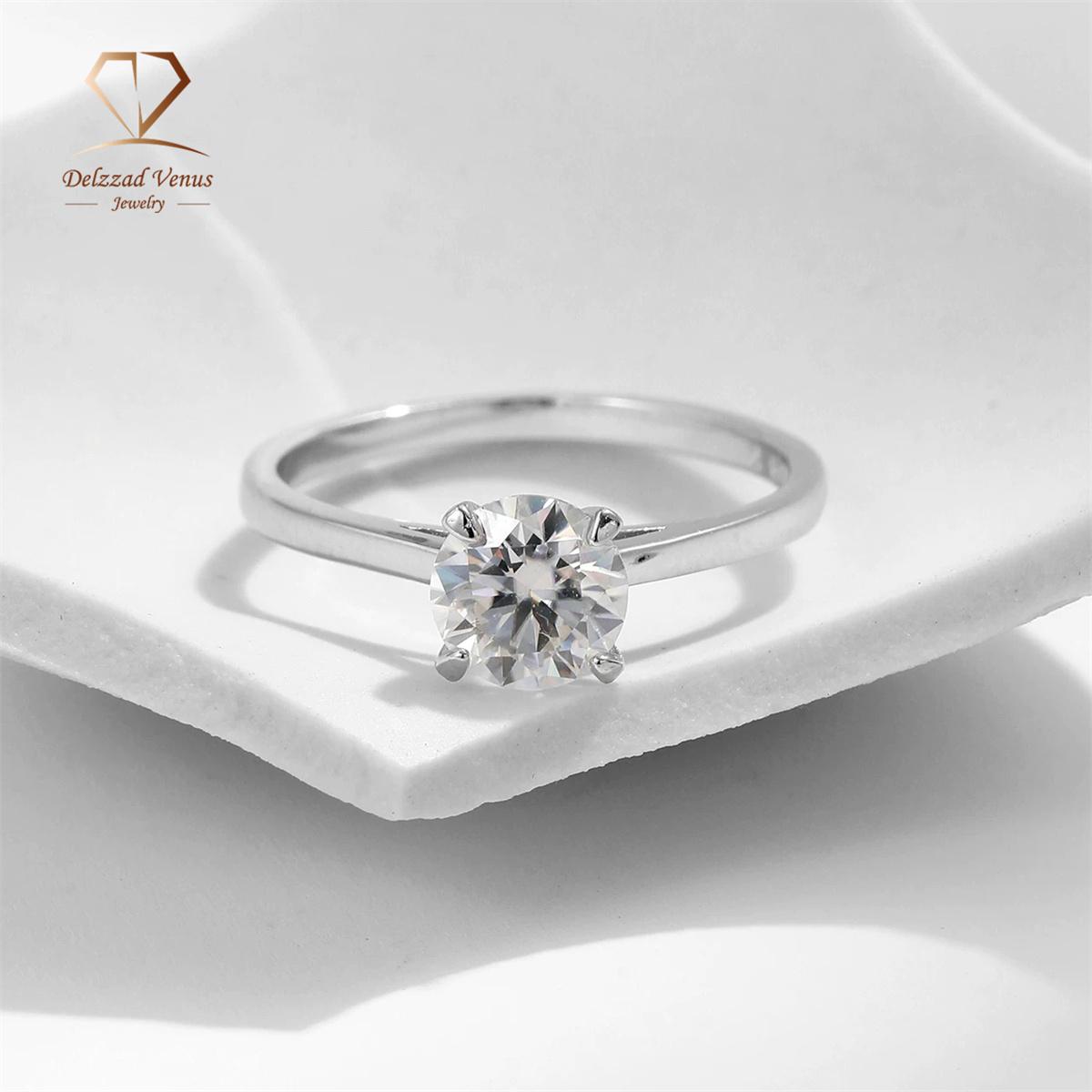 Delzzad S925 Round VVS Synthetic Moissanite Four-Prong Ring Perfect Birthday Mother’s Day Gift for Men Women Rings Wedding Set