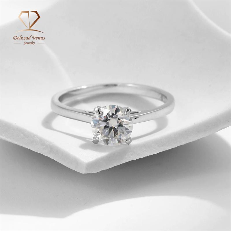 Delzzad S925 Round VVS Synthetic Moissanite Four-Prong Ring Perfect Birthday Mother’s Day Gift for Men Women Rings Wedding Set