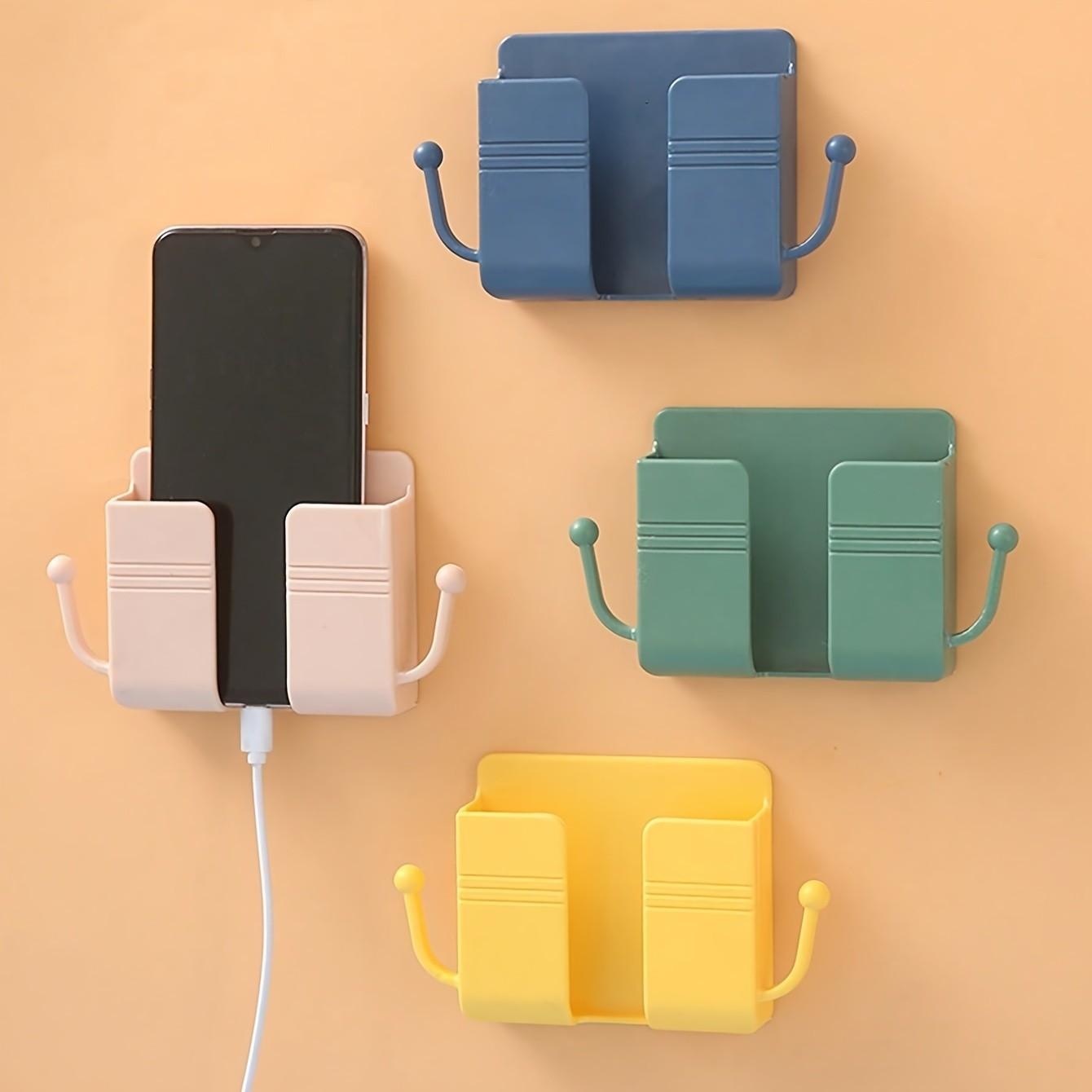 Multifunctional Wall Mount Bedside Hanging Organizer, Mobile Phone Storage Shelf, Adhesive Fiber Material, Space-Saving Home Decor Accessory