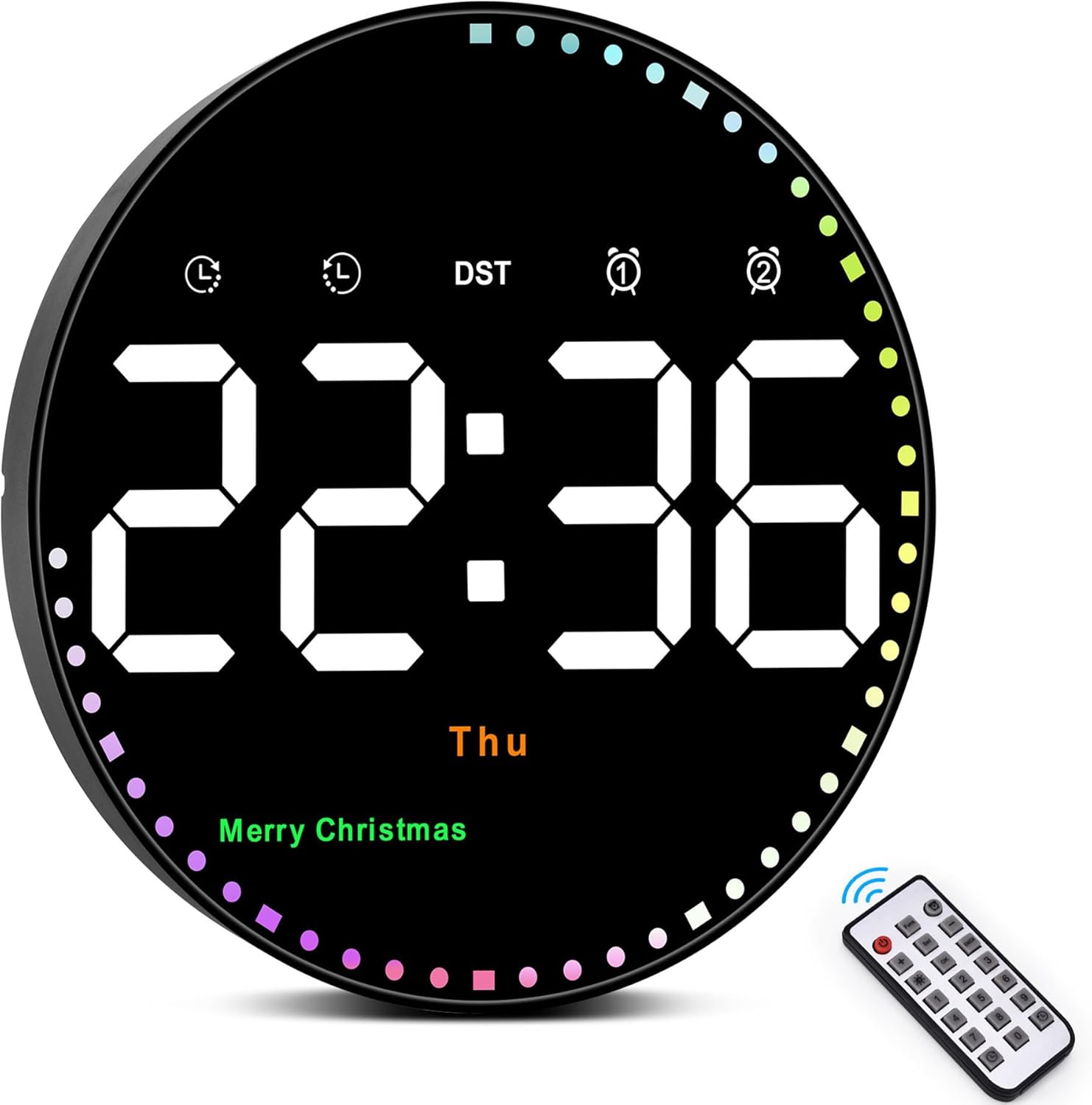 Digital wall clock, 10-inch large-screen digital clock, with remote control, adjustable brightness, calendar and temperature display, 12/24-hour format, suitable for living rooms, offices, bedrooms, and elderly users, Led Digital Clock