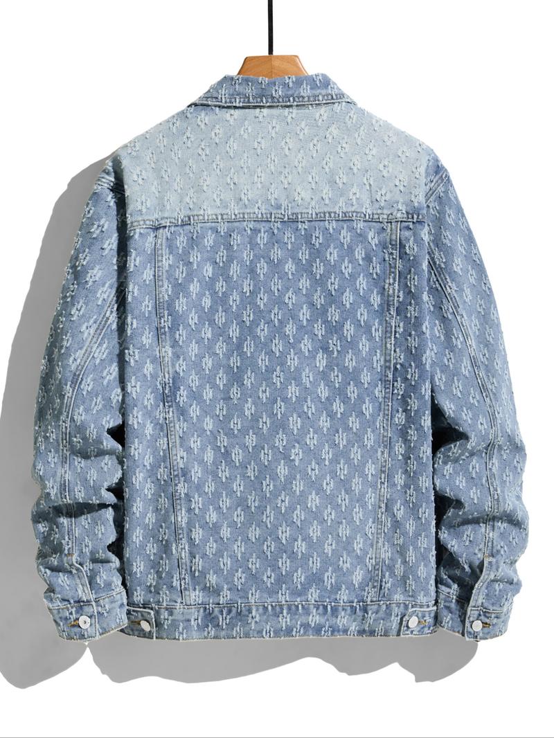 Men's Trendy Street Style Washed Light Color Single Button Long Sleeve Denim Jacket, Casual Ripped Jean Coat, Perfect Gift for Boyfriend