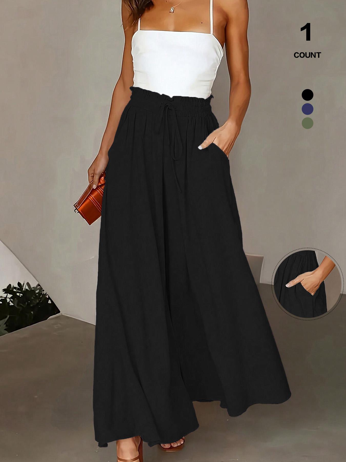 Women's Wide Leg Pants, Casual Loose Fit High Waist Drawstring Palazzo Trousers with Pockets, All Season Comfortable Design 2026 Casual Fashion Trousers