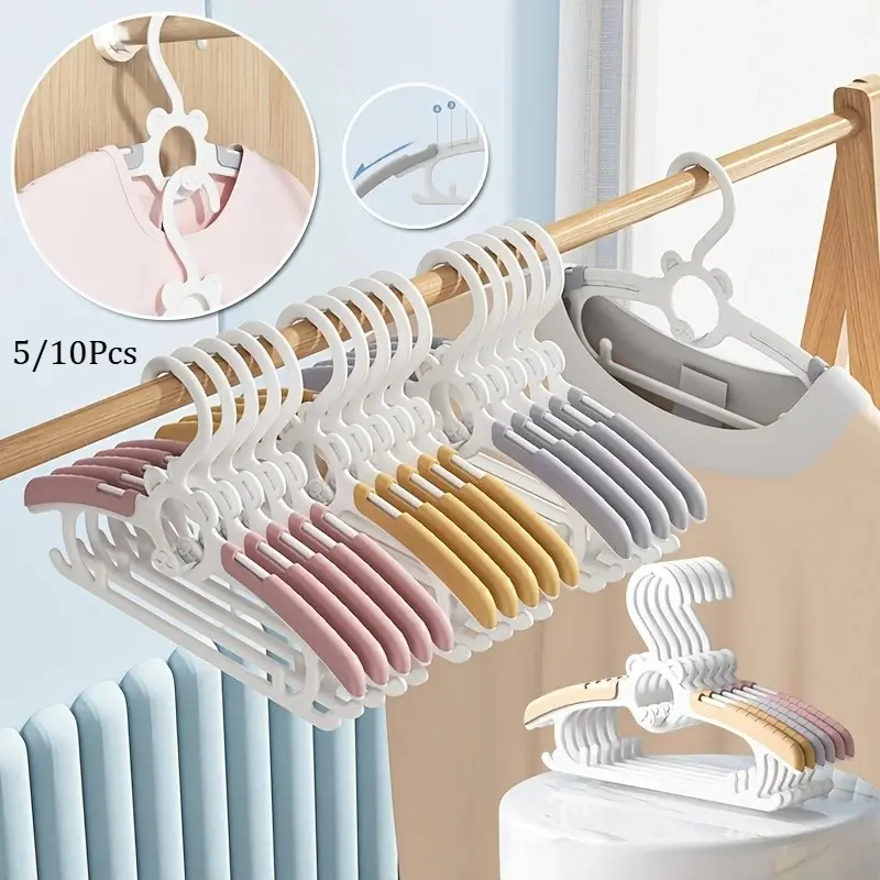 10/5Pcs Hangers for Closet, Non-Slip Clothes Hangers, Pink  Grey Adjustable Toddler Hanger for Girl Boy Hangers, Space Saving