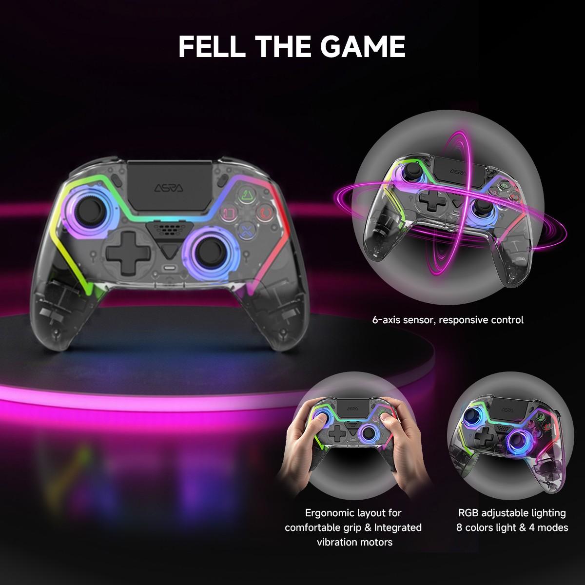 Wireless Gaming Controller Pro for PS5 with LED RGB Light– Compatible with Playstation 5,Dual Vibration, Motion Sensing, Programmable Buttons & 1000mAh Fast-Charging Battery