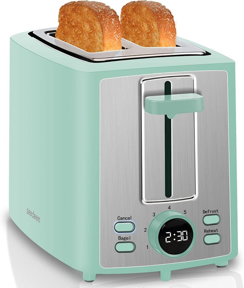 Toaster 2 Slice, Bread Toaster with LCD Display, 7 Shade Settings, 1.４'' Variable Extra Wide Slots Toaster with Cancel, Bagel, Defrost, Reheat Functions, Removable Crumb Tray, 900W kitchen  toaster Breakfast Maker Automatic Breadmaker