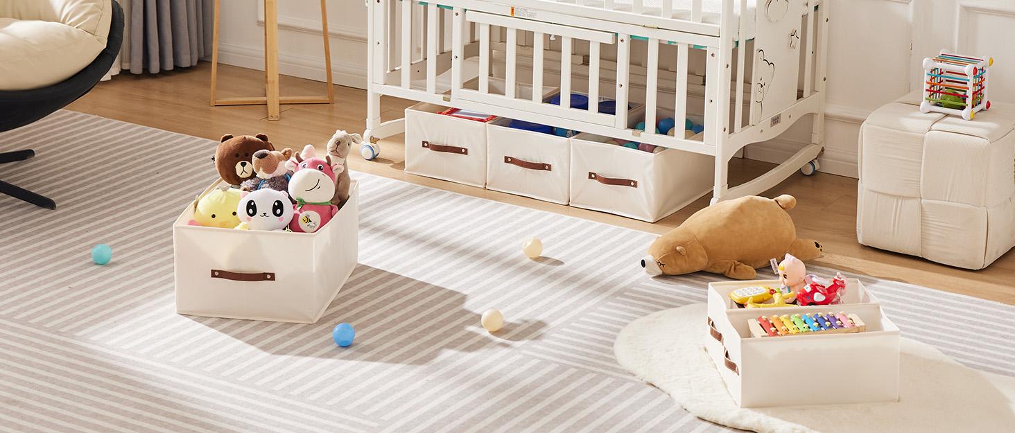 2 Pack Storage Bins with Lids, Collapsible Closet Organizer Container, Fabric Organizer Box with Handles, Decorative Storage Boxes with Lids for Organizing Clothes, Books, File, White, Large