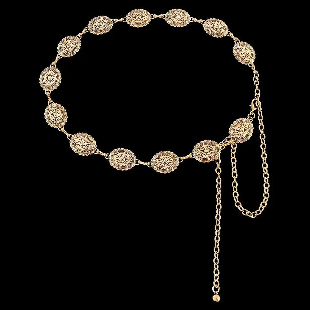 Cowgirl Concho Waist Chain Belt, Viral Retro Western Style Ladies Chain Belt, Stylish Decorative Waist Strap for Daily Outfits, sturdy chain structure & elegant vintage vibe, ideal for party dressing, outdoor leisure looks, vacation wear