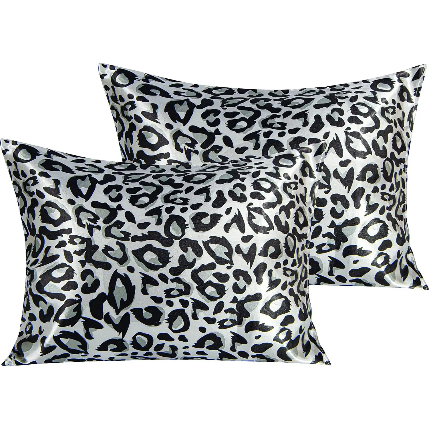 Standard Leopard Printed Pillowcases, Set of 2, Black and White| Microfiber with Envelope Closure, 20 x 26 Inch Pillowcases, Pillow Inserts Not Included