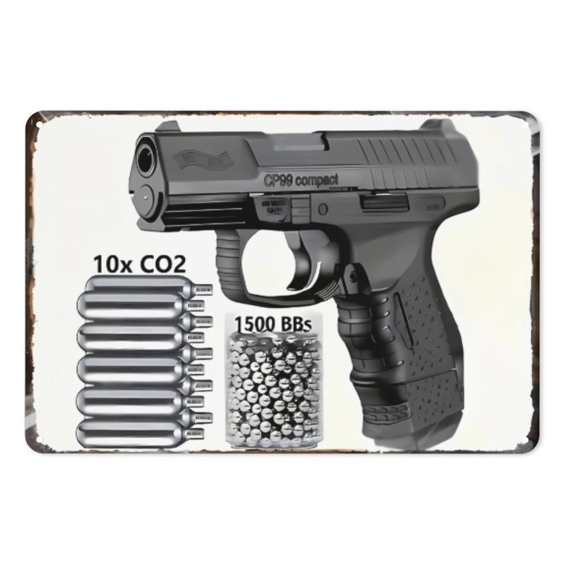 Room Decor Retro Pistol Metal Iron Sign, "cp99 Compact" Pistol Design Retro Metal Iron Sign, Waterproof And Weatherproof Decoration, Perfect For University, Cave, Bar, Cafe, Garage, Farmhouse, Man Cav, Vintage Metal Sign