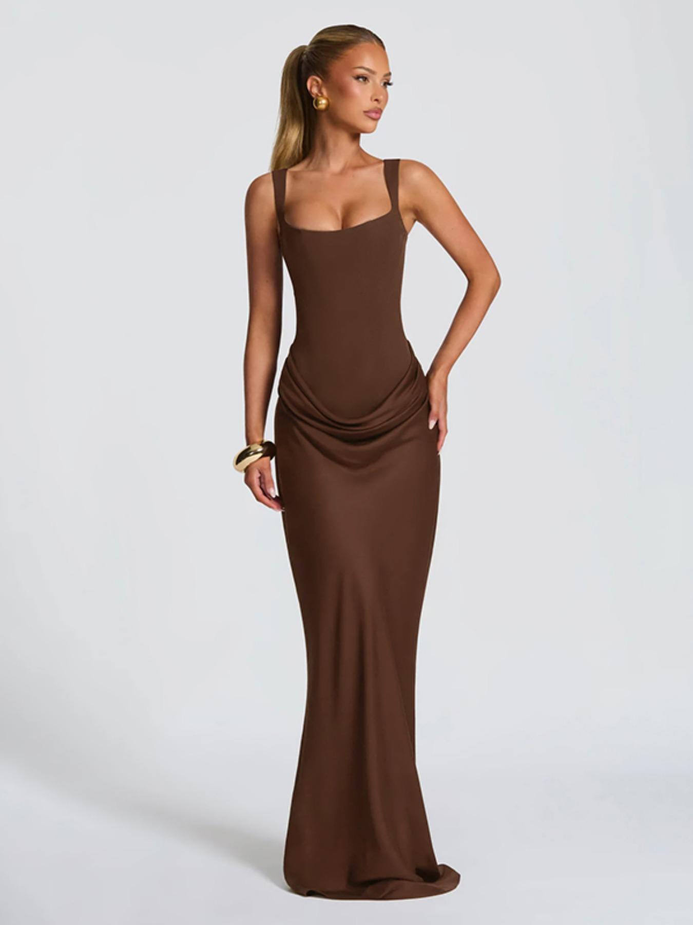 Women's Fashion Solid Color Square Neck Sleeveless Dress, Comfortable Elegant Simple Style, Perfect for Outdoors, Dates, Festivals, Parties, Formal Wear