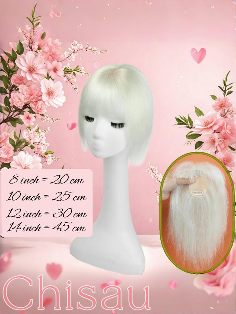 5X9 Real Human Hair Topper with Bangs for Women, Available in Natural Black, Dark Brown, Blonde, And White Gray, Featuring Straight Hair to Boost Volume And Conceal Gray Hair, Enhancing Your Overall Appearance, Perfect for Different Events