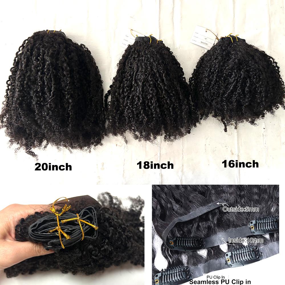 Afro Kinky Curly Clip ins Hair Extensions Human Hair Seamless PU Clip in Hair 7pcs /set 120g Full Head for Black Women