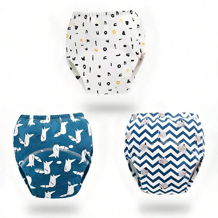 3pcs Reusable Kids Training Pants, Cartoon Print Potty Learning Underwear, Leak-Proof Diapers for Boys & Girls, Newborn Size Up to 5kg