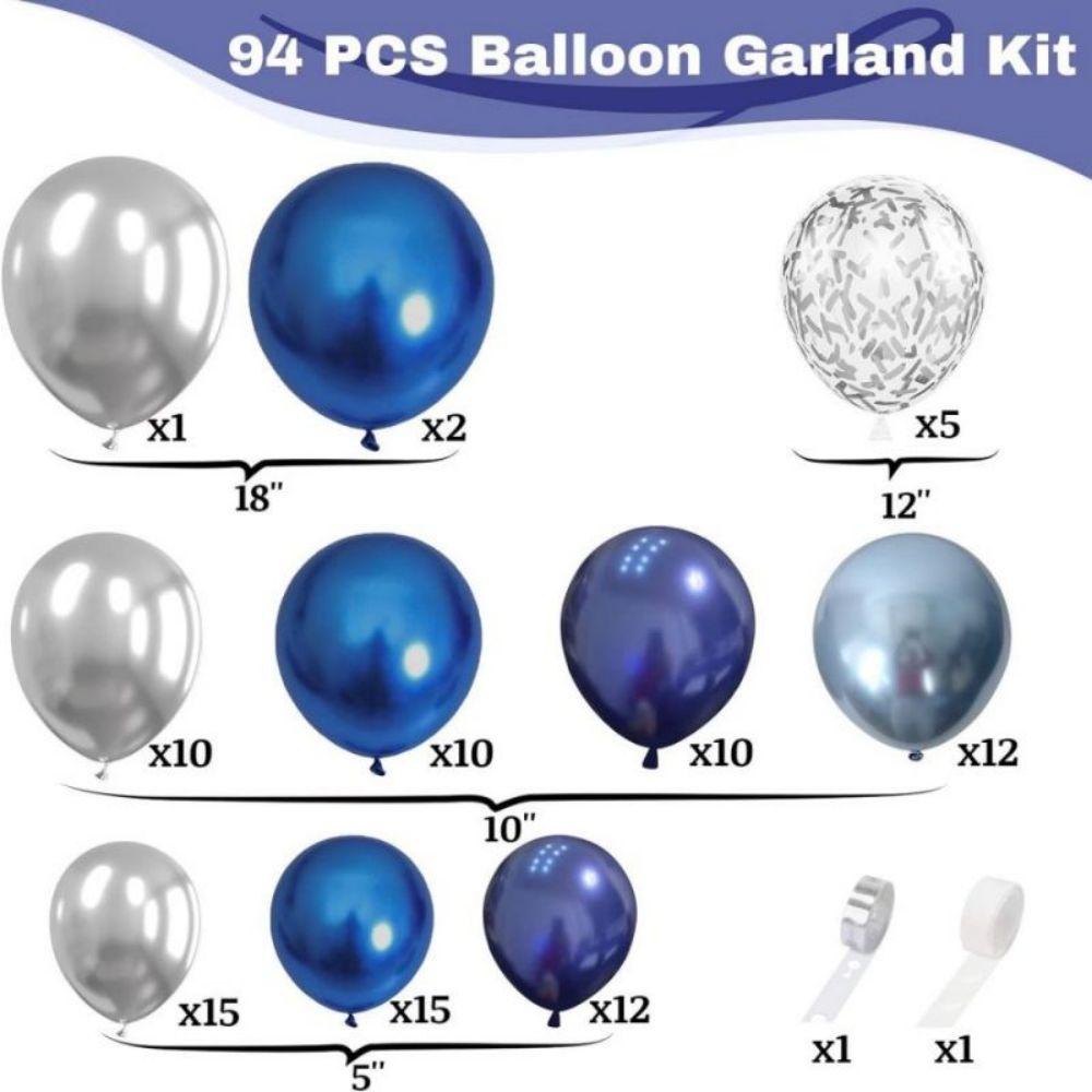 94Pcs Navy Blue, Dark Blue & Silver Balloon Arch Kit, Metallic Royal Blue, Light Blue, Silver Confetti Balloon Garland Set for Birthday, Wedding, Graduation Party Decorations