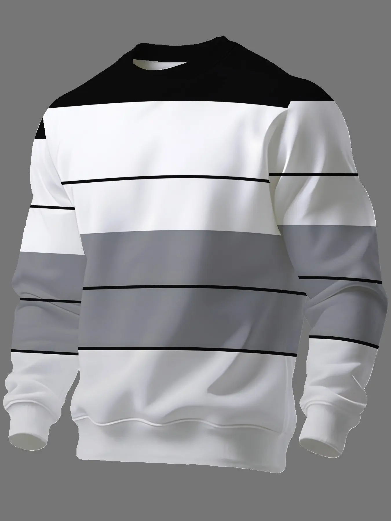 Men's Colorblock Striped Round Neck Relaxed Fit Sweatshirt, Casual Loose-Fit Long Sleeve Top, European Style, Multiple Colors Available