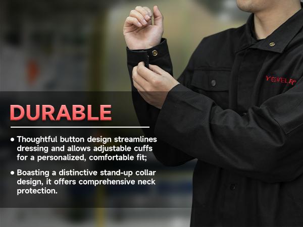 YESWELDER 9oz Lightweight FR Cotton Welding Jacket | NFPA 2112 Certified Black Work Uniform for Welders
