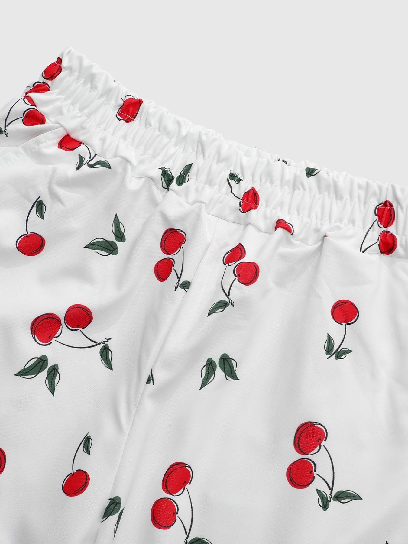 Women's Cherry Print High Waist Wide Leg Pants, Casual Elastic Waist Loose Trousers, Y2K Cute Graphic Bottoms for Daily Wear, Streetwear & Summer Outfits