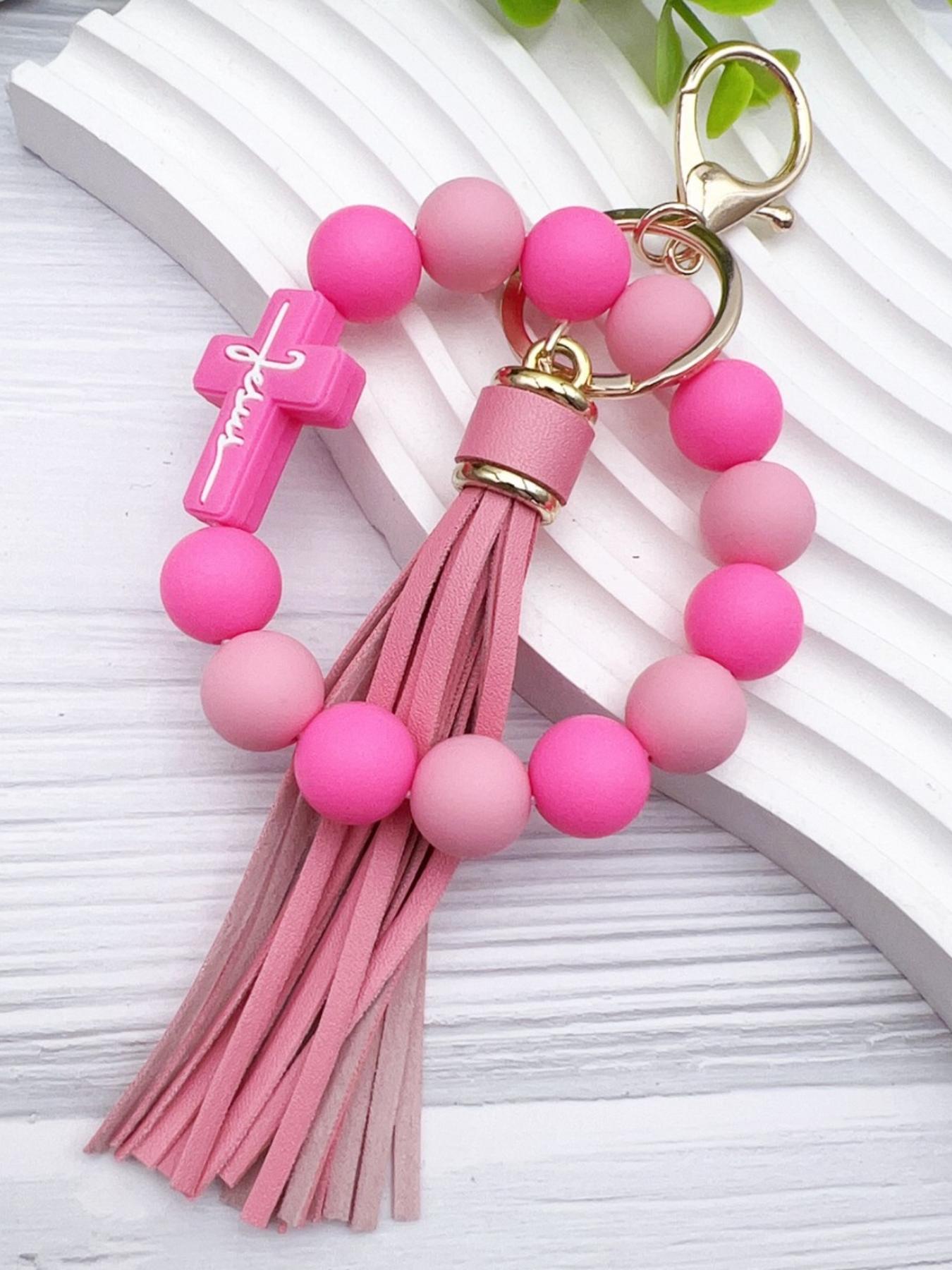 Silicone cross bead bracelet keychain creative wrist bracelet key ring accessory for women's bags
